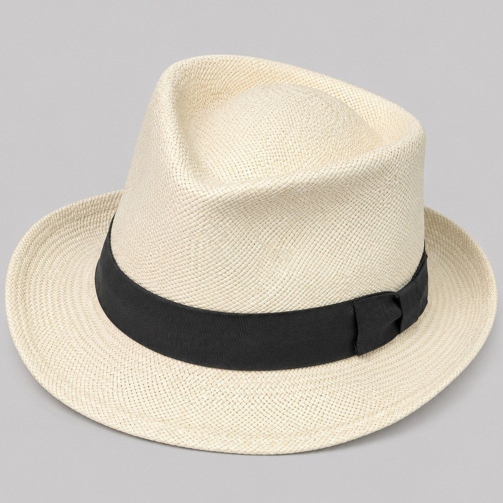 Scala Genuine Panama Hat Hand Woven Ecuador Straw Fedora Cream Black Band Large